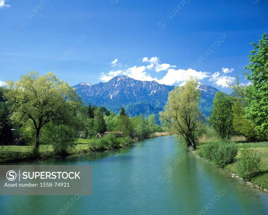 Germany, Upper Bavaria, close to Kochel, Loisach, duke stand, summer Bavaria, highland, mountains, river, waters, Silence, silence, idylls, Naturkulis...
