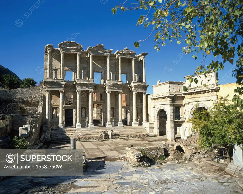 Turkey, Ephesos, Celsus-Bibliothek   West coast, Anatolia, west Anatolia, Ruinenstätte,  Ruin, facade, splendor facade, construction, historic,  antiq...