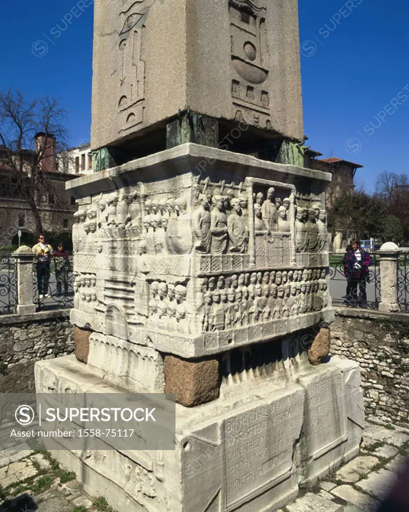 Turkey, Istanbul, ´Spina´, Theodosius-Obelisk, detail, pedestals  Province capital, change brand, change place, place, Column, obelisk, pedestal relie...