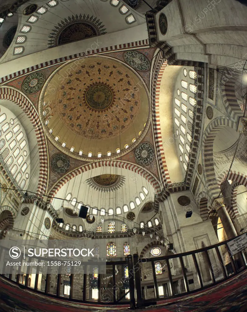 Turkey, Istanbul, Sultan Ahmet Camii, Vaults, detail, Deckenmalerei, from below Province capital, ´blue mosque´ 17 Jh construction,  Sacral constructi...