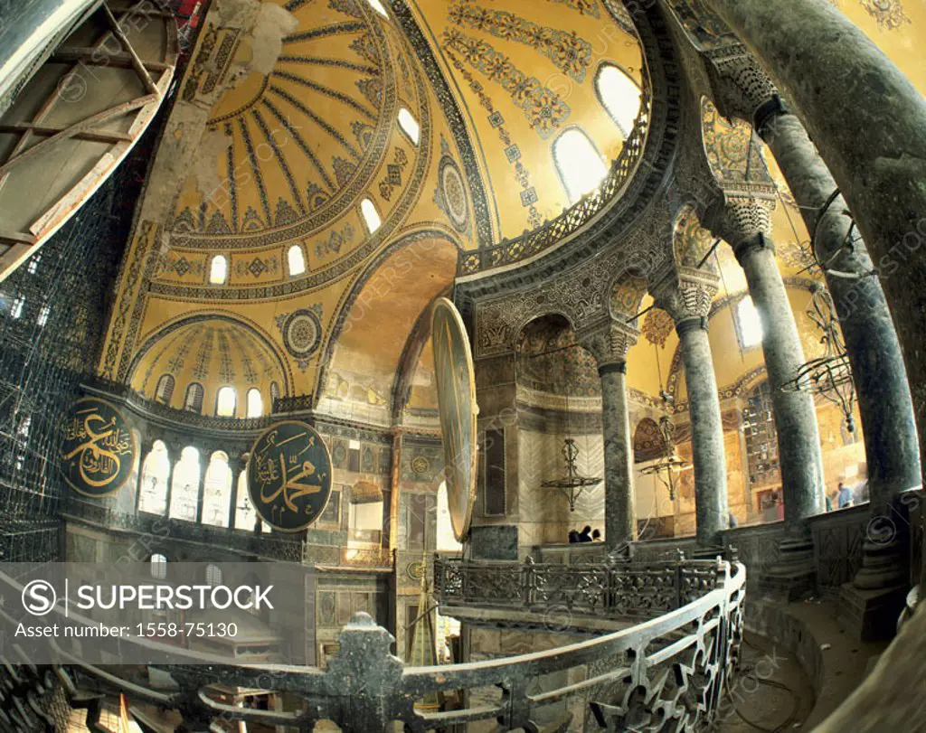 Turkey, Istanbul, Hagia Sophia,   Interior opinion, detail,  Province capital, Aya Sofya, ´church this sanctifies Wisdom´, construction, sacral constr...