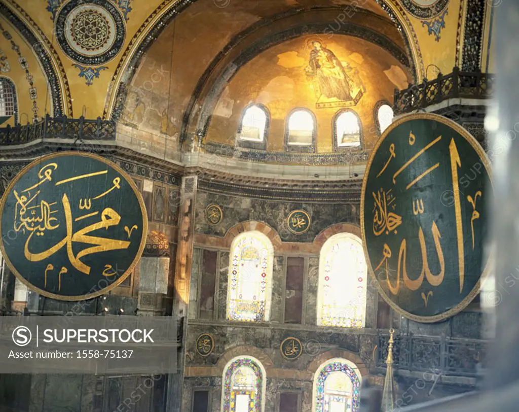 Turkey, Istanbul, Hagia Sophia,  Interior opinion, detail,  Province capital, Aya Sofya, ´church this sanctifies Wisdom´, construction, sacral constru...