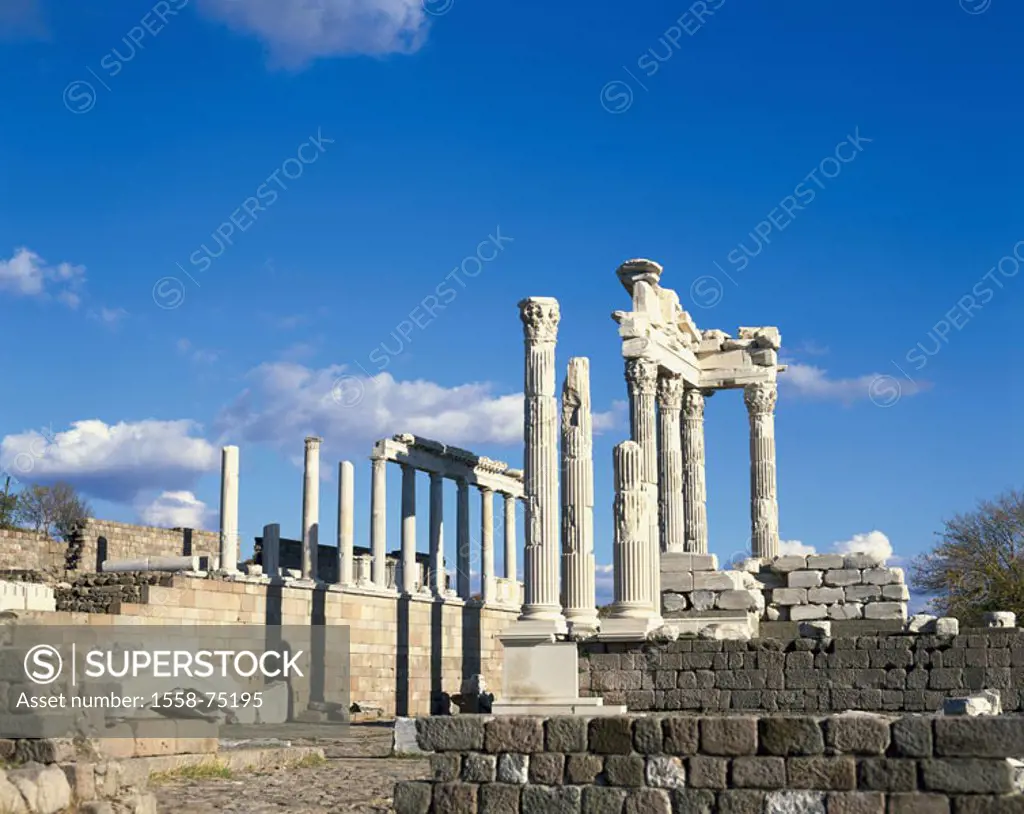 Turkey, Bergama, ruin place, library,  Remains  Northern Aegean, Pergamon, temple ruin, ruin, columns, antique, historically, architecture, art, archi...