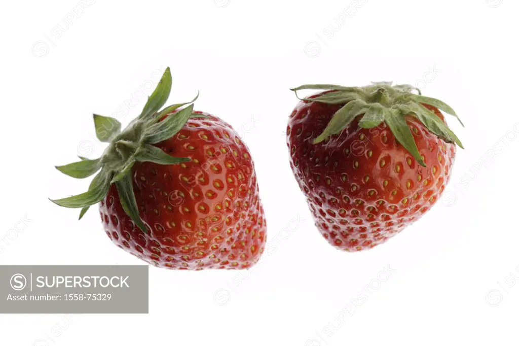 Strawberries   Food, fruit, fruits, berries, Sammelnussfrüchte, garden strawberry, Fragaria ananassa, concept, two, red, ripe, fruity, aromatic, juicy...