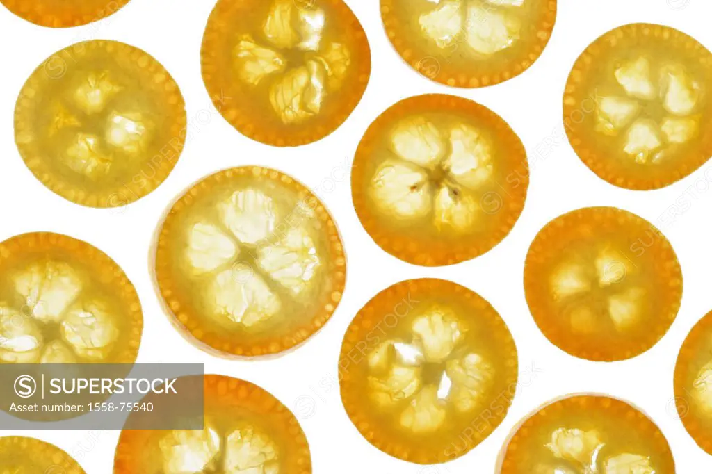 Kumquatscheiben, detail,   Series, food, fruit, fruits, exotic, tropical, South fruits, citrus fruits, Kumquats, Limequats, dwarf oranges, dwarf orang...