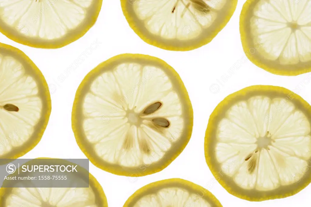 Lemon disks, detail,   Food, fruit, fruits, citrus fruits, South fruits, bragged, cut, disks, yellow, concept, newly, sour, rich in vitamins, healthy,...