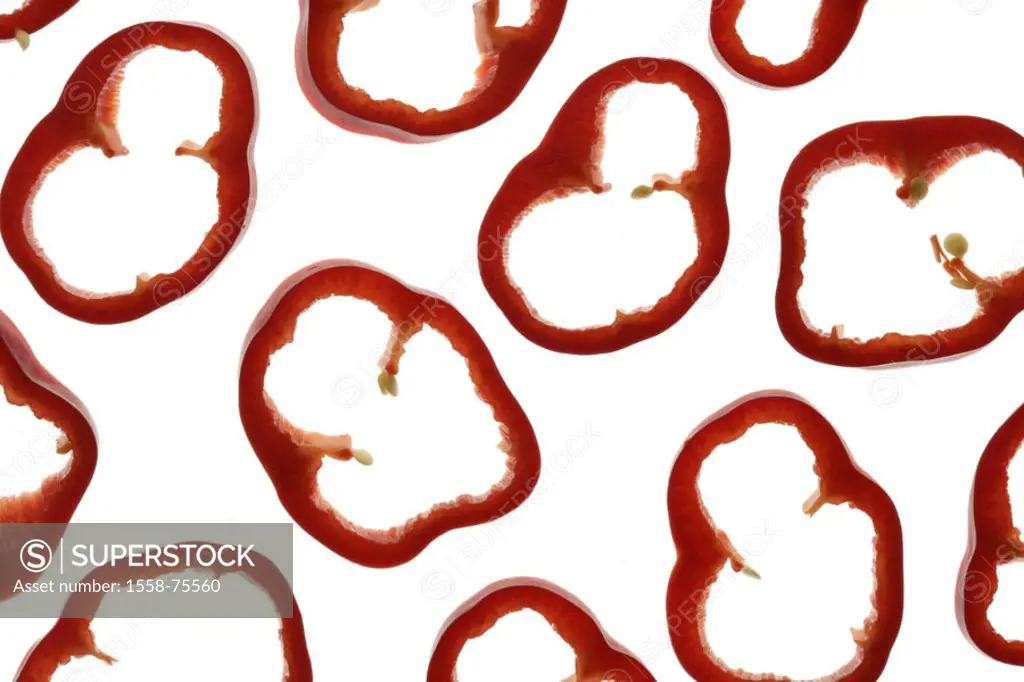 Paprika rings, red, detail    Series, food, vegetables, vegetable paprika, ´Sweet Pepper´, paprika, pod ´pepper, cut, rings, bragged, concept, cooking...