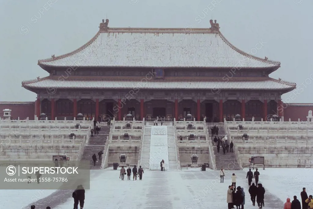 China, Peking, forbidden city,  Emperor palace, ´hall the highest,  Harmony´, tourists, winters Asia, Eastern Asia, palace, Gugong, gate of the heaven...