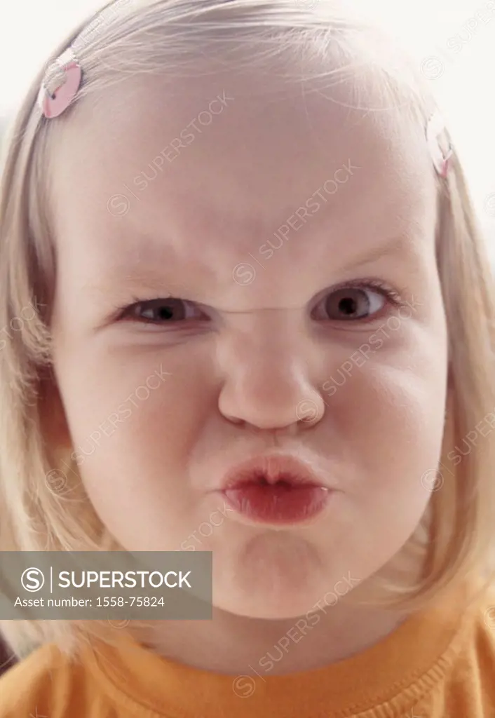 Child, girls, blond, grimace,  Portrait, broached  2 years, toddler, facial expression, expression, impudently, defiantly, naughtily, emotion, educati...
