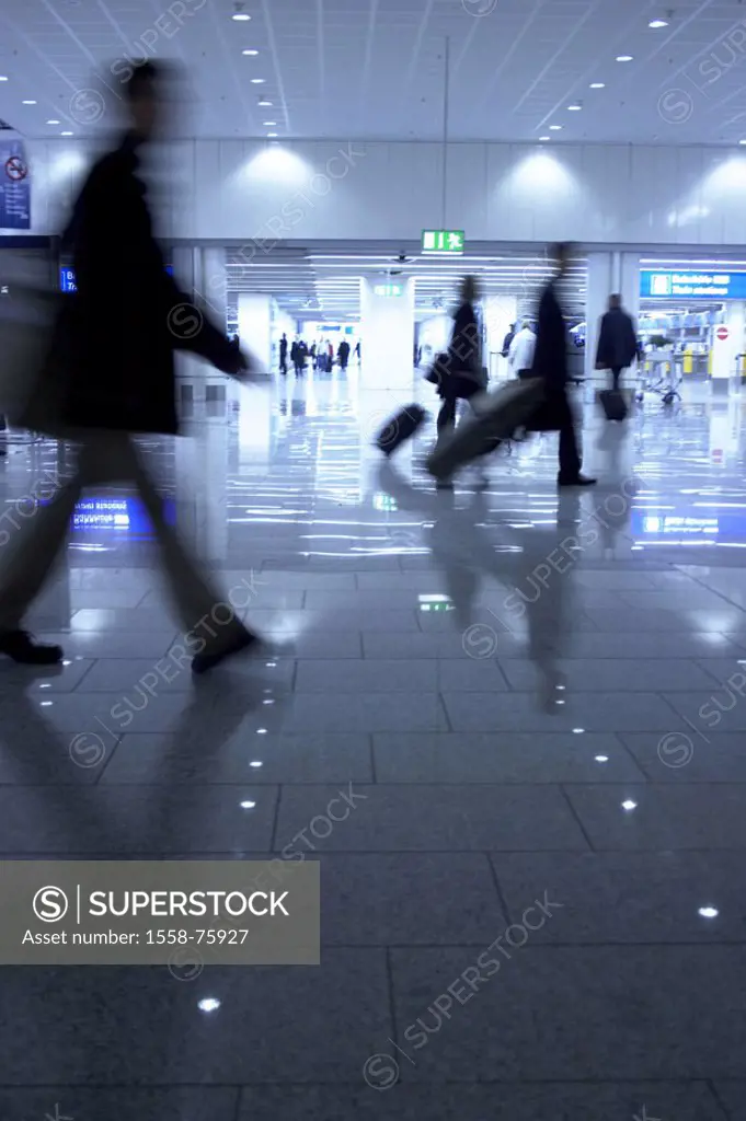 Airport, terminal, travelers, going, Luggage, silhouette, Series, Airport, interior reception, indoors, passengers people baggage, suitcases, bags, co...