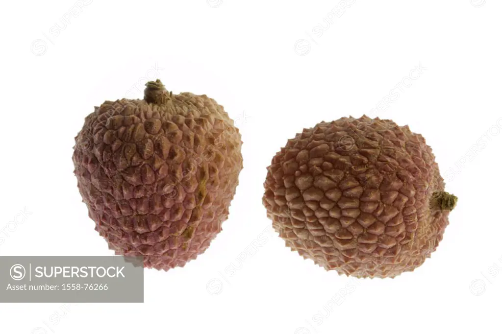 Litschis, Litchi chinensis, two   South fruits, fruits, exotic, tropical, Litschipflaumen, soap tree plants, food, free plates, in pairs,