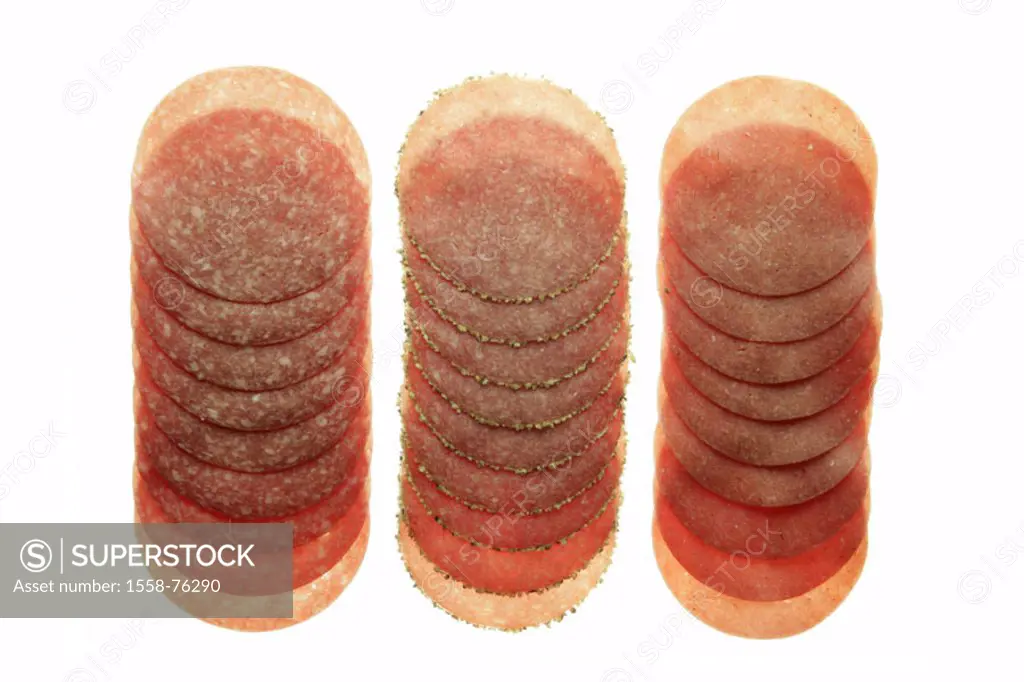 Sausage cold cuts, salami, kinds, different  Cold cuts, sausage, permanent sausage, hard sausage, salami kinds, bragged, sausage disks, salami disks, ...