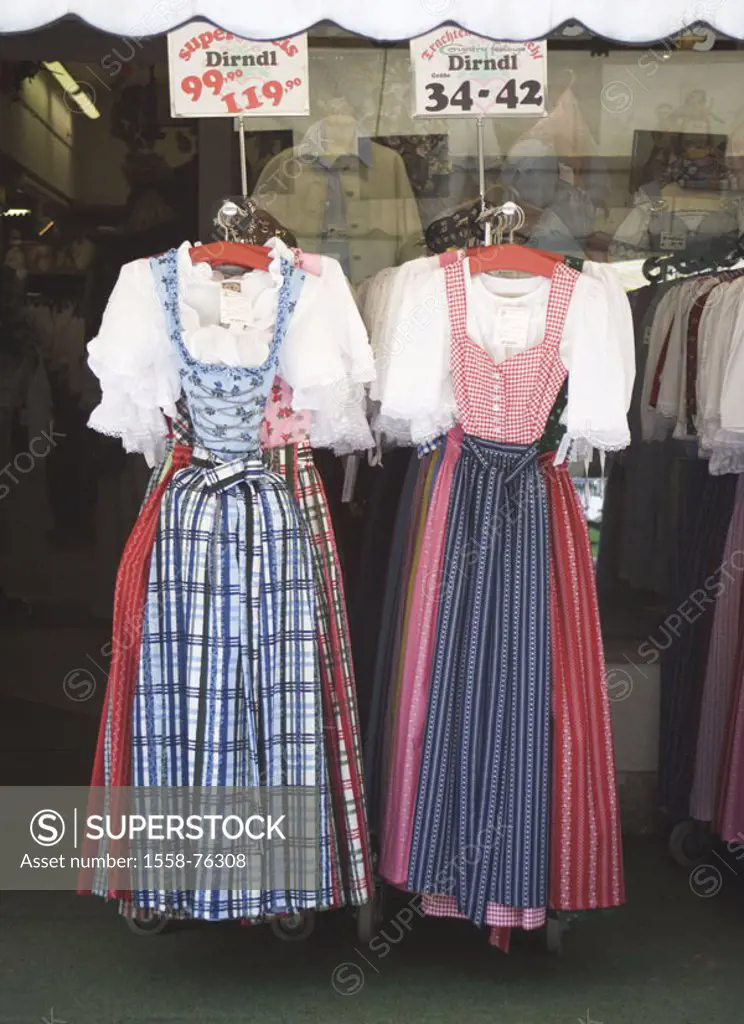 Germany, Berchtesgaden Alps, King sea, traditional business, sale, Dirndlkleider Southern Germany, shops, coat stand, Dirndl, traditional costume, fol...