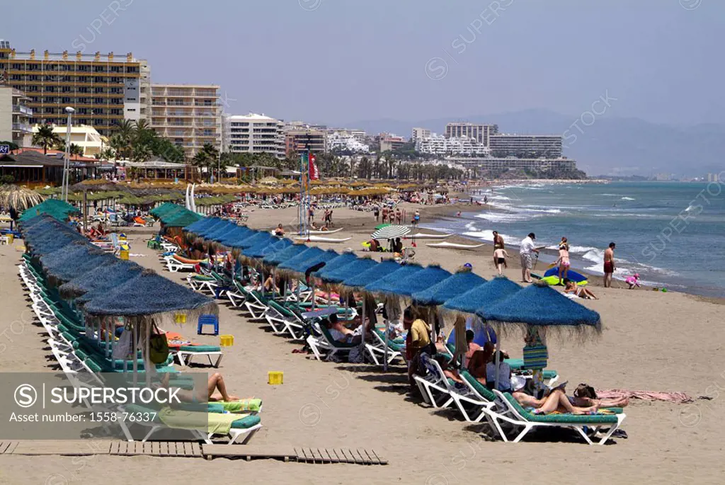 Spain, Andalusia, Costa Del sol,  Torremolinos, beach opinion, swimmers  Europe, Southern Europe, Iberian peninsula, destination, destination, tourist...