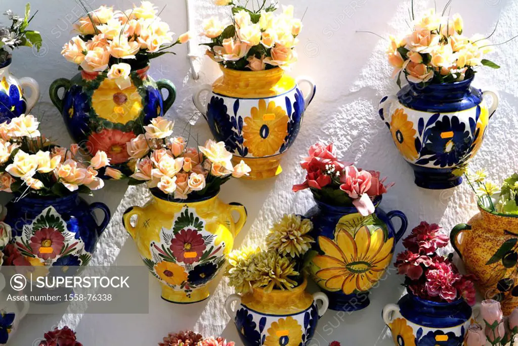 Spain, Andalusia, Costa Del sol, Mijas,  House wall, flowers,   Europe, Southern Europe, Iberian peninsula, place, place, mountain village, handicraft...