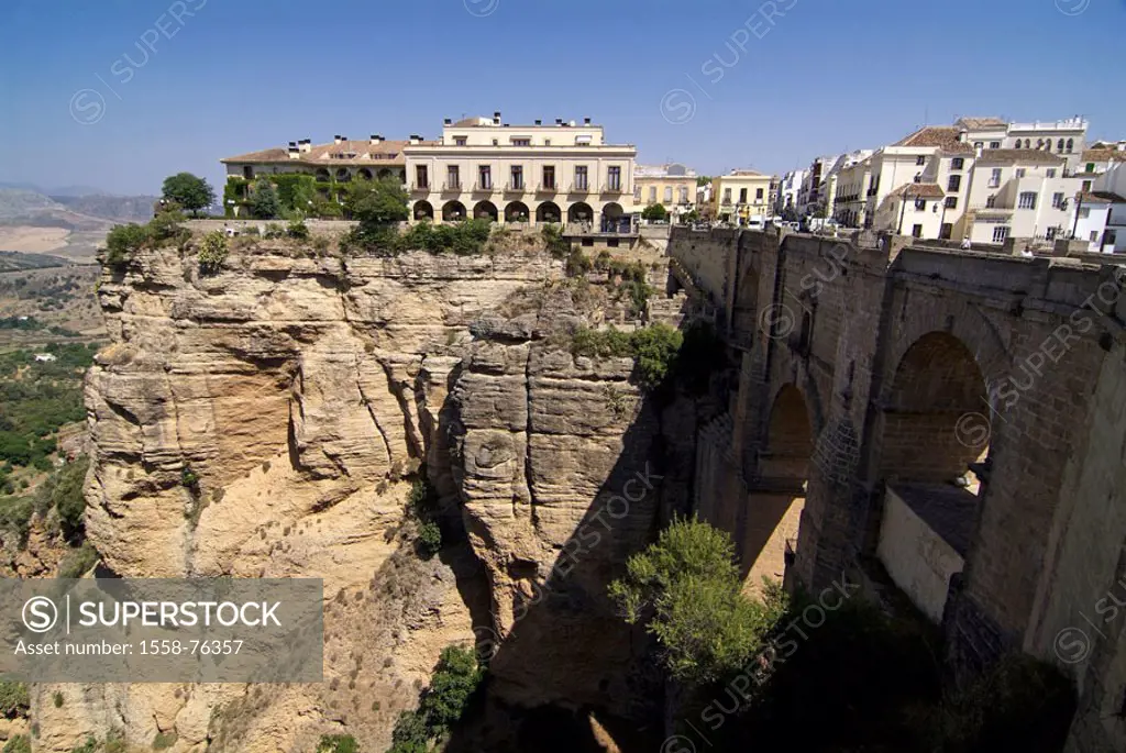 Spain, Andalusia, Ronda, Puente,  Nuevo   Europe, Southern Europe, Iberian peninsula, newcomer bridge, bridge architecture, round bows, round bow brid...