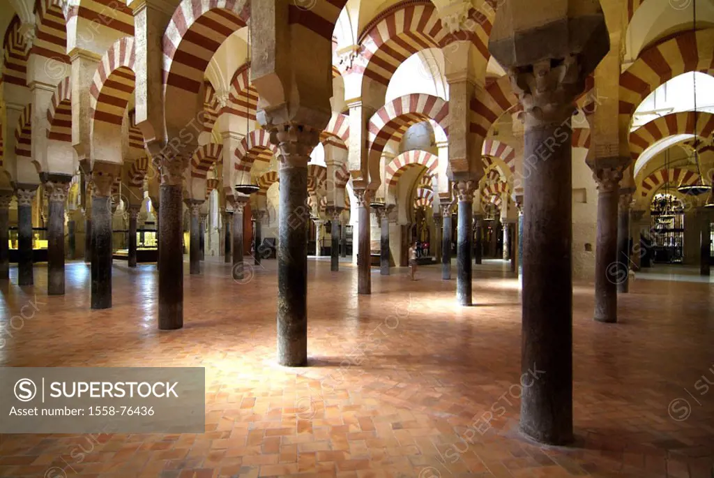 Spain, Andalusia, Cordoba, Mezquita,  Column hall  Europe, Southern Europe, Iberian peninsula, destination, sight, ehem.  Mosque, built 785-990, alter...