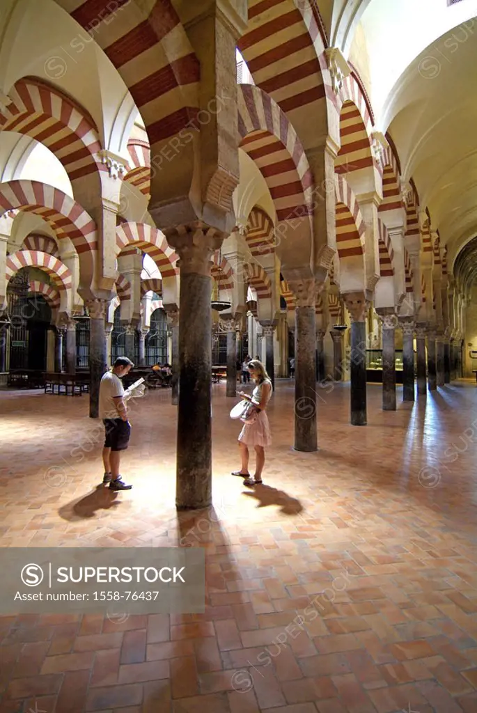 Spain, Andalusia, Cordoba, Mezquita, Column hall, tourists, Europe, Southern Europe, Iberian peninsula, destination, sight, ehem. Mosque, built 785-99...