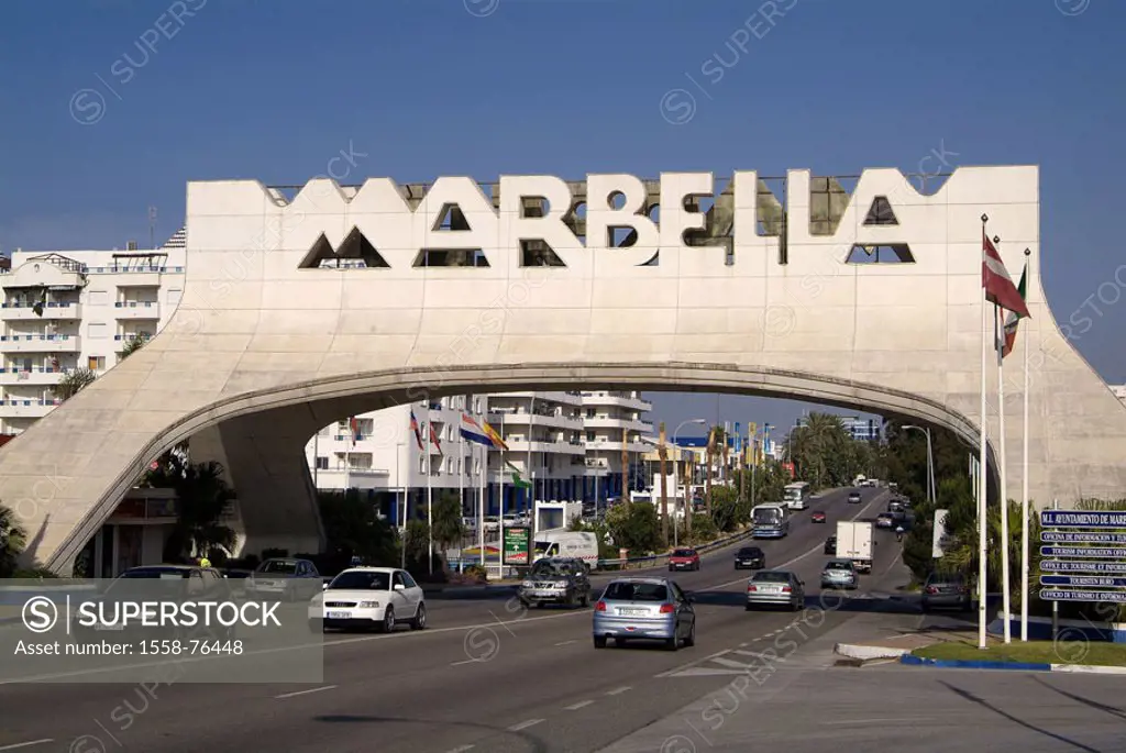 Spain, Andalusia, Costa Del sol,  Marbella, Ortseinfahrt,  Europe, Southern Europe, Iberian peninsula, destination, destination, city, entrance, stree...