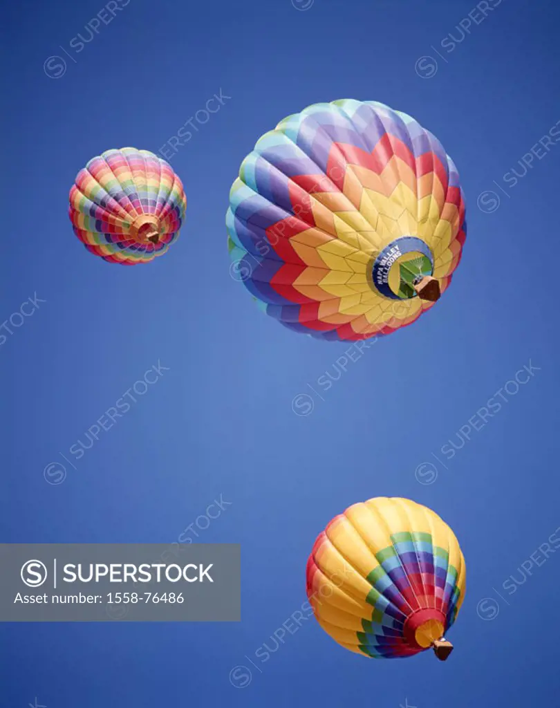 heaven, hot-air balloons, three, colorfully, differently, from below  USA, New Mexico, Albuquerque, Hot air balloon Fiesta balloon festival festival, ...