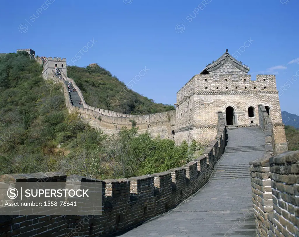 China, Mutianyu, Chinese wall,  Detail, tourists,  Asia, close to Peking, highland, mountains big wall Great embankment Ming-Dynastie 14-17 Jh., const...