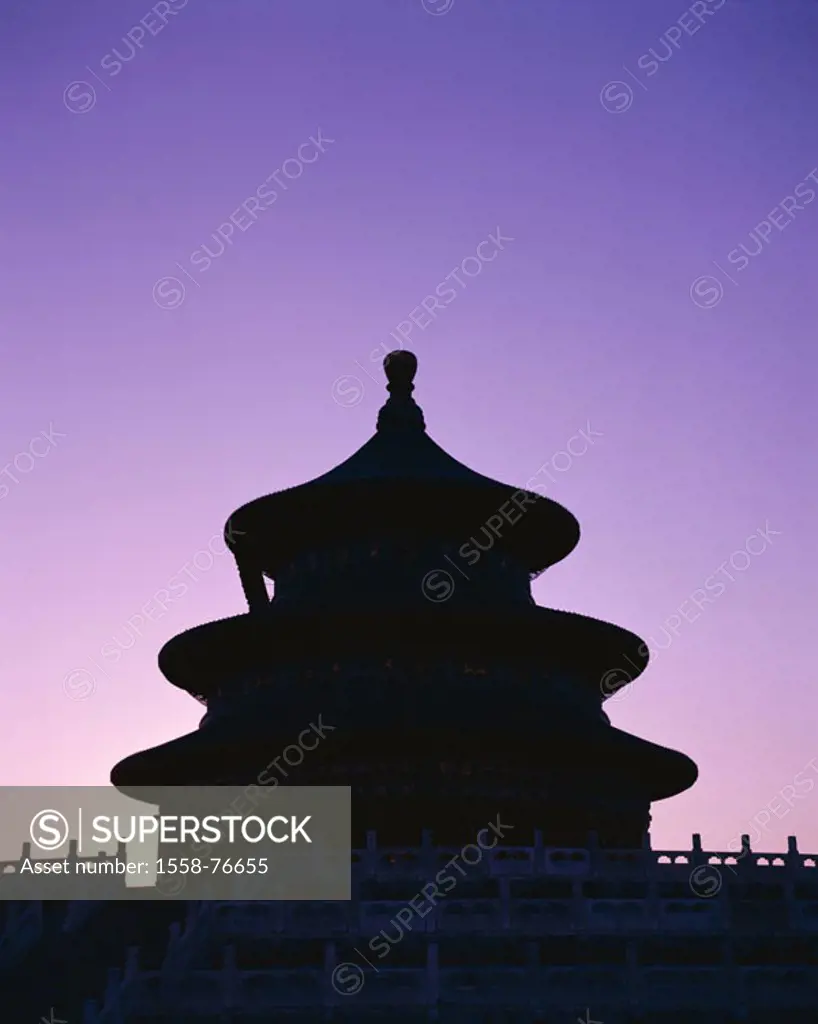 China, Peking, silhouette, Himmelsaltar, Hall of the harvest prayer, evening mood,  Asia, Eastern Asia, heaven altar, buildings, construction, Archite...