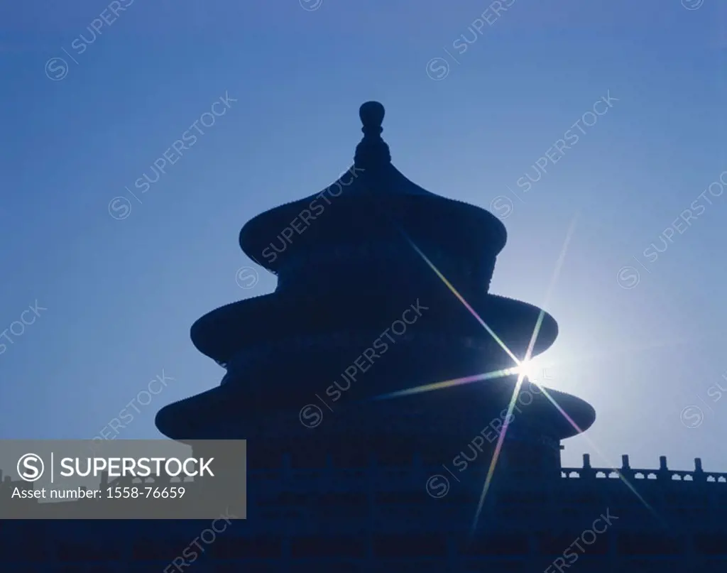 China, Peking, silhouette, Himmelsaltar, Hall of the harvest prayer, back light,  Asia, Eastern Asia, heaven altar, buildings, construction, Architect...