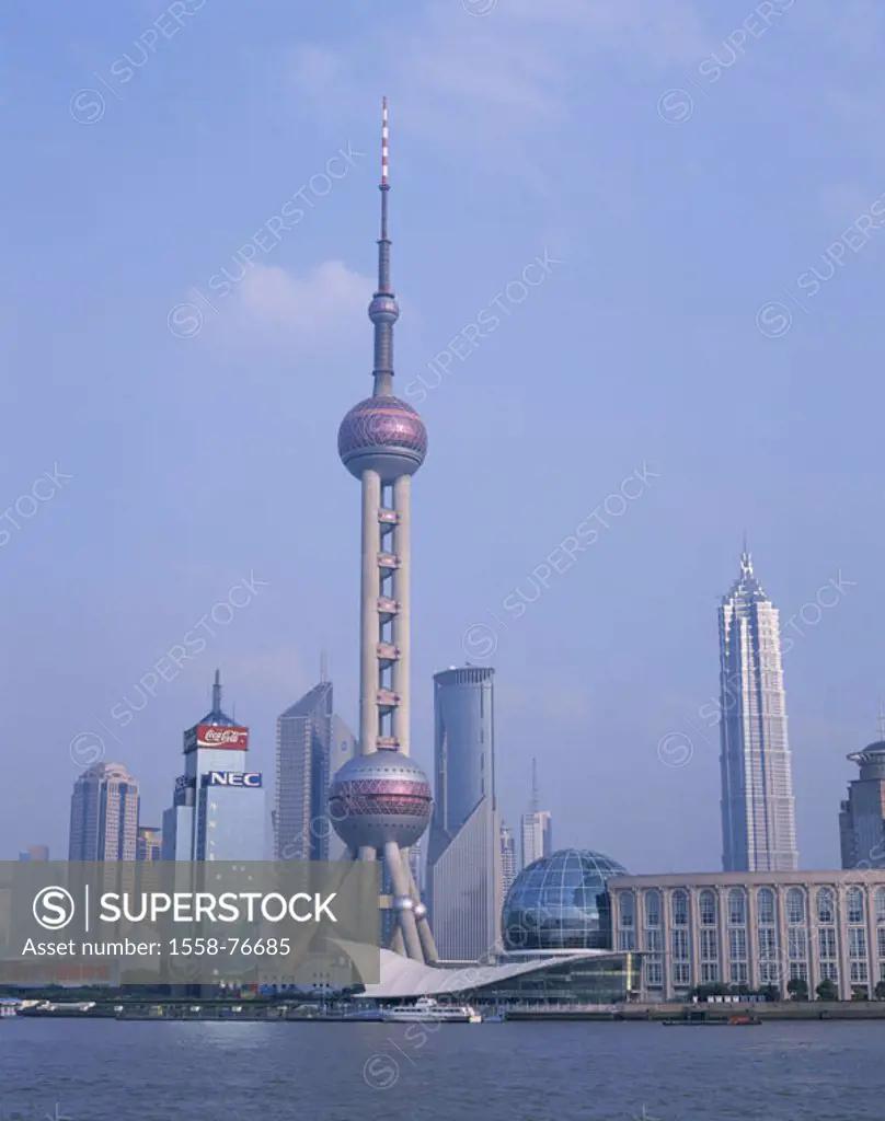 China, Shanghai, ´association´, skyline, Oriental Pearl tower, Huangpu River,  Asia, Eastern Asia, city, view at the city, trading center, industry ce...