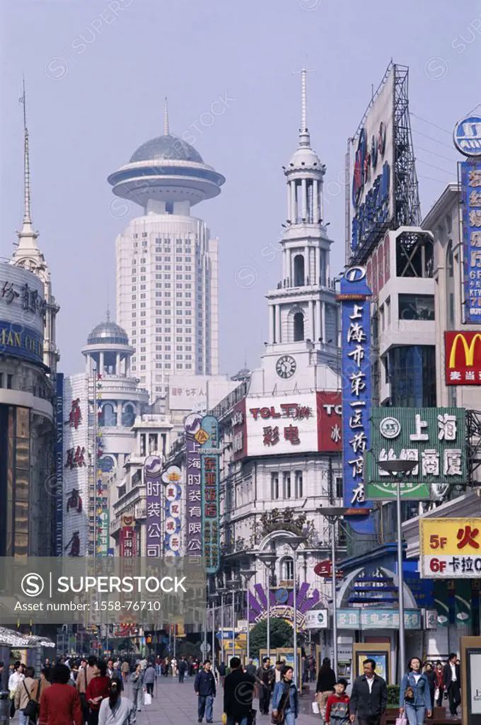 China, Shanghai, Nanjing Lu, Purchase street, buildings, neon signs, Pedestrians Asia, Eastern Asia, Nanjing street, pedestrian zone, skyscrapers, adv...