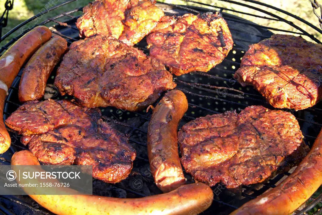 Swing grill, detail, meat, sausages,   Garden grill, charcoal grill, grill, grilling, meat, grill sausages, grill sausage, grill meat, grill specialti...