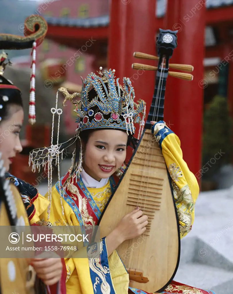 China, Peking, women, Nationaltracht, Tones, makes music  Asia, Eastern Asia, natives, Chinese, young, traditional costume, folklore clothing, clothin...