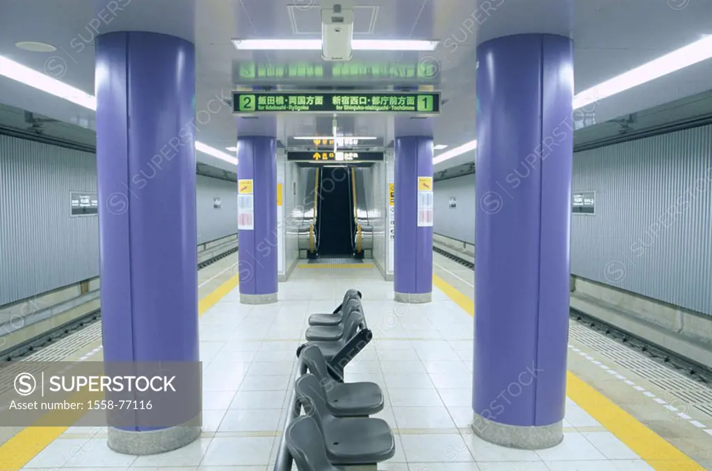 Japan, Tokyo, subway, stop, human-empty  Asia, Honshu, subway station, railway station, platform, stop, rail traffic, means of transportation publicly...