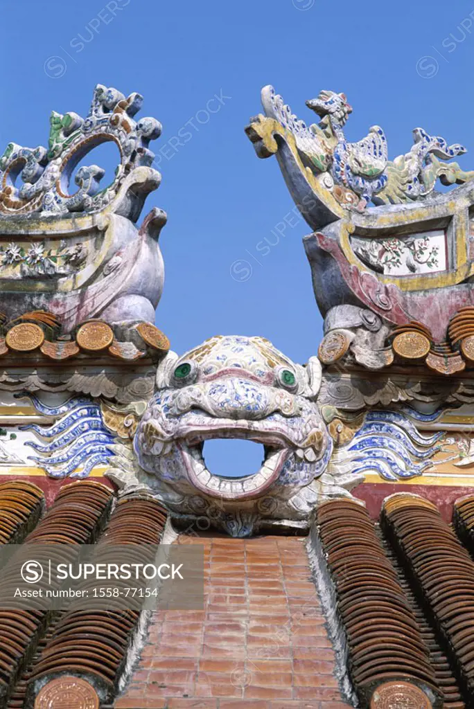 Vietnam, Hue, emperor city, Kaiserpalast, Roof, detail, ornamentations, sculpture,  Asia, southeast Asia, buildings, construction, architecture,  Cult...