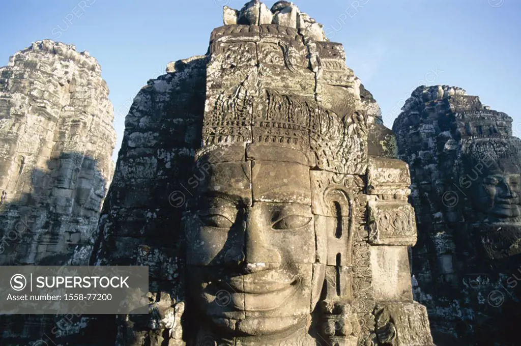 Cambodia, Angkor Thom,  Bayon-Tempel, tower, Steingesicht  Asia, southeast Asia, temples, construction, temples, construction, Post-angkorianische per...