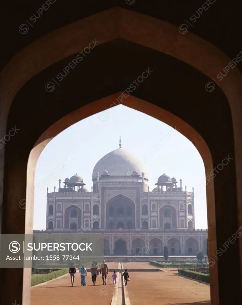 India, Delhi, grave of the Humayun, Tourists  Asia, South Asia, North India, sandstone construction, monument, Mausoleum, 16 Jh., construction, archit...