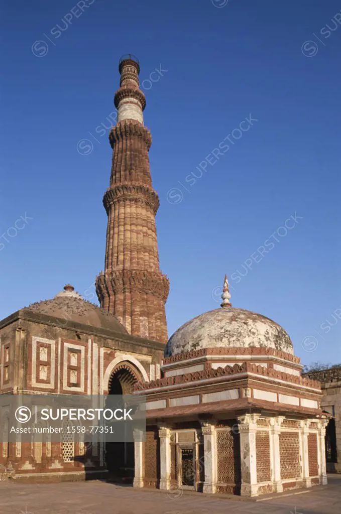 India, Delhi, Qutb Minar, 13 Jh.   Asia, South Asia, North India, India, construction, sandstone tower, tower, 73 m, minaret, victory storm, Siegessäu...