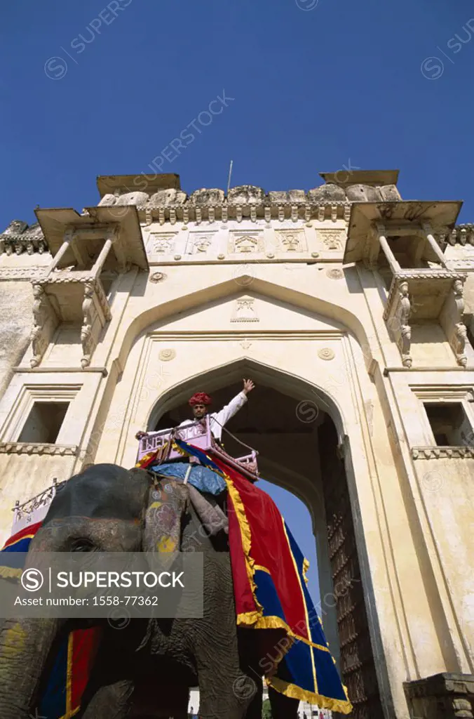 India, Rajasthan, Jaipur, fort ambergris,  Gate, Reitelefanten,  Asia, South Asia, ambergris palace, fortress, palace city, fortification, 17 Jh., gat...