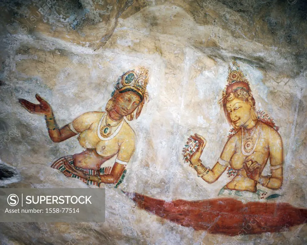 Sri Lanka, Sigiriya, rock painting, paintings, ´Cloud girls´   Asia, South Asia, wall painting, painting, painting, wall painting, representation, nym...