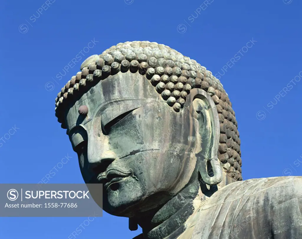 Japan, Kamakura, big Buddha ´Daibutsu´, detail, head  Asia, Buddhastatue, statue, statue, bronze statue, 13 m high, art, culture, sight, attraction, C...