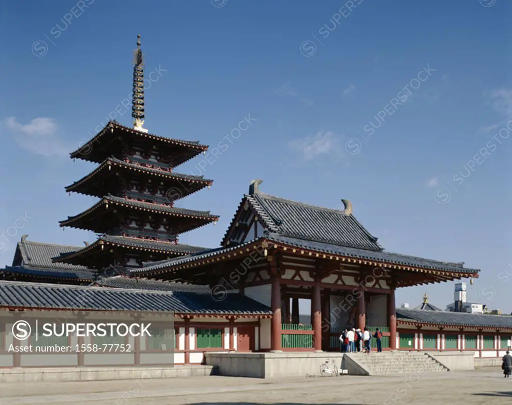 Japan, island Honshu, Osaka,  Shitennoji-Gempel, pagoda, visitors  Asia, Shitennojitempel, Tennoji-Tempel, Shitennoji, 593, architecture, established ...