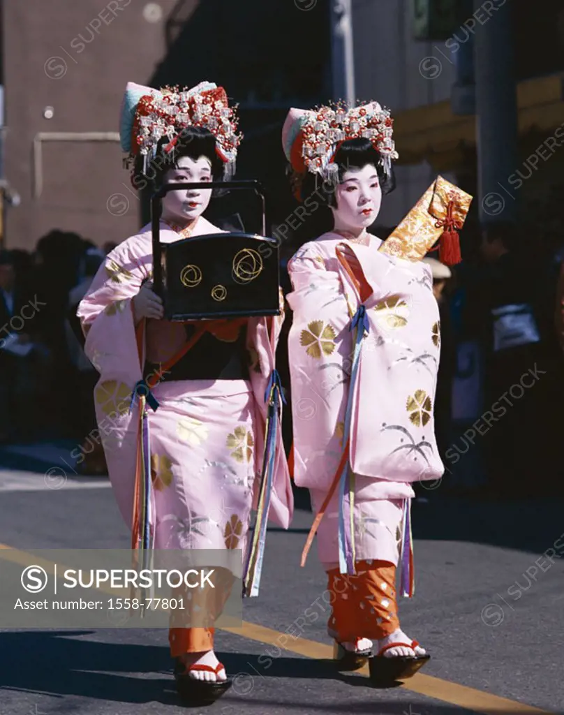 Japan, island Honshu, Kyoto, parade, Maiko-Mädchen, movement,  Asia, geisha parade, move, event, Japanese, women, young, occupational training, educat...