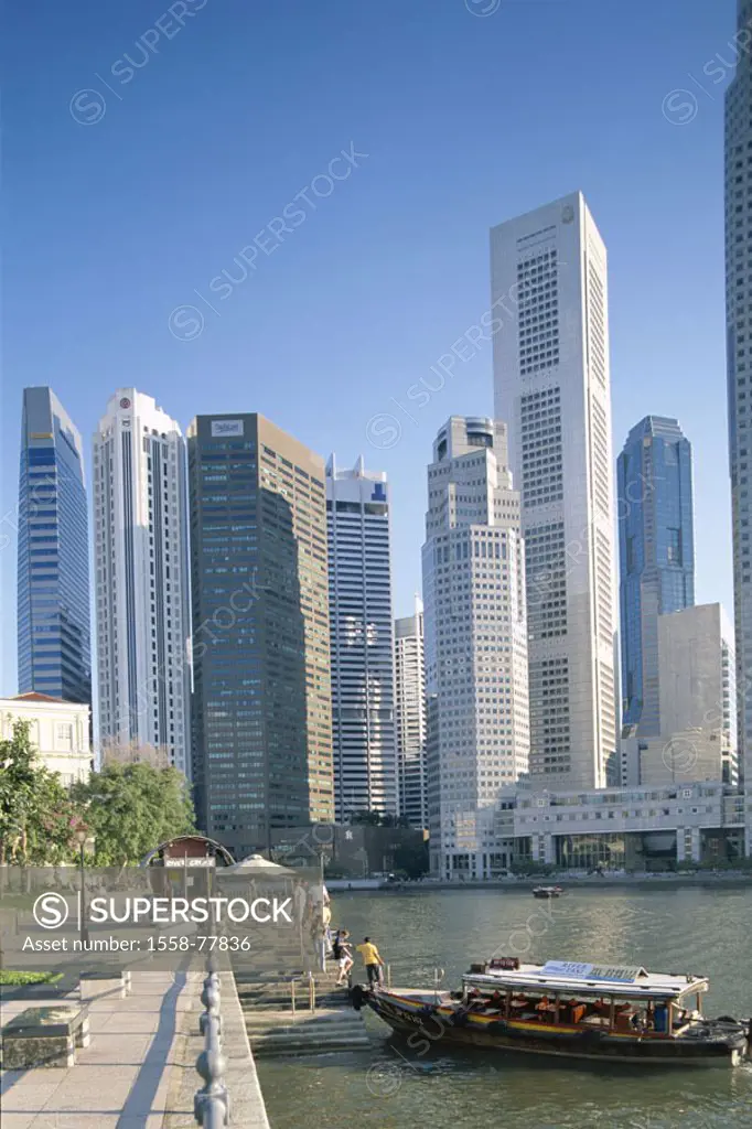 Singapore, Singapore city, Finanz-Distrikt,  Clarke Quay, Singapore-River,  Trip boat Southeast Asia, city state, Republic of Singapore, city, view at...