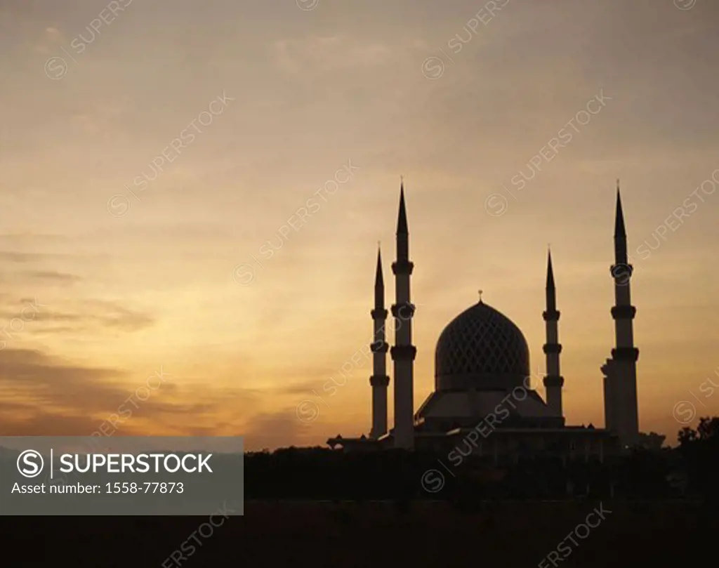 Malaysia, federal state Selangor,  Silhouette, state mosque sultan,  Salahuddin Abdul, sunset, Asia, southeast Asia, close to Kuala Lumpur, mosque, bu...
