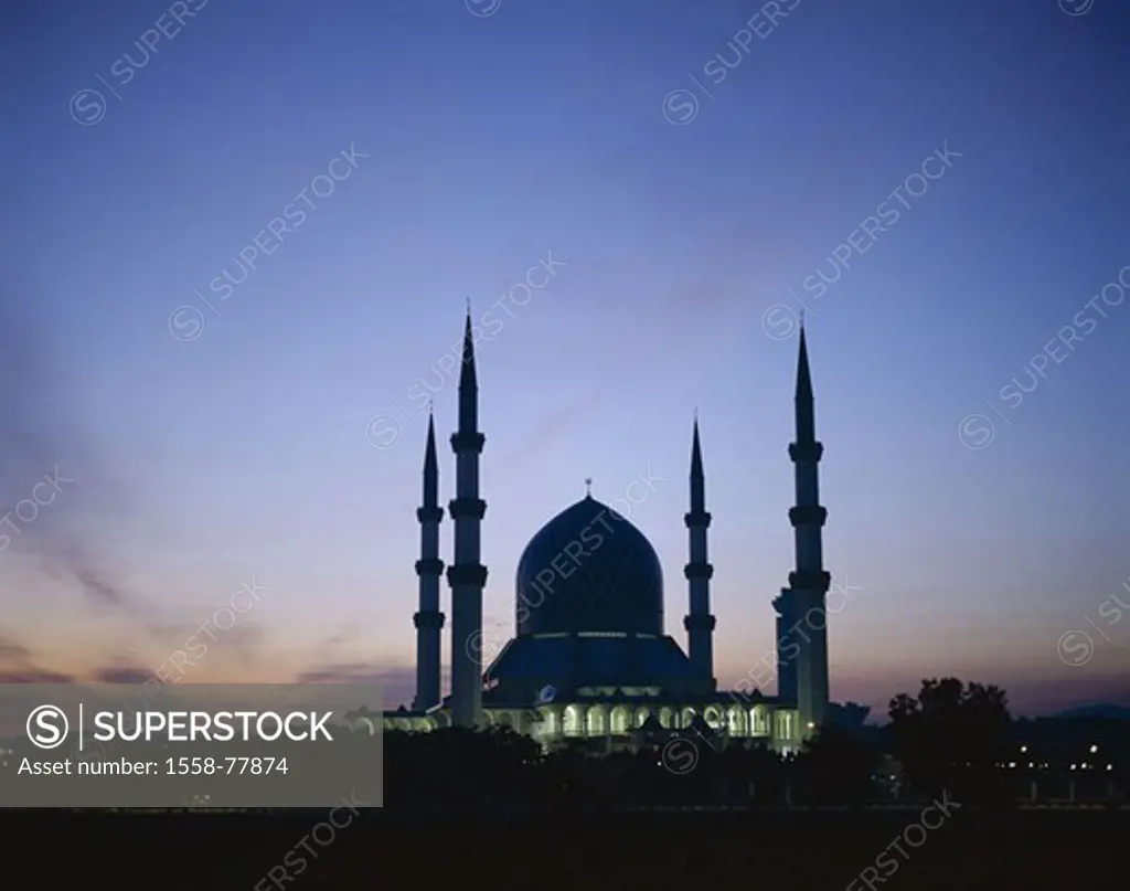 Malaysia, federal state Selangor,  Silhouette, state mosque sultan,  Salahuddin Abdul, evening mood, Asia, southeast Asia, close to Kuala Lumpur, mosq...