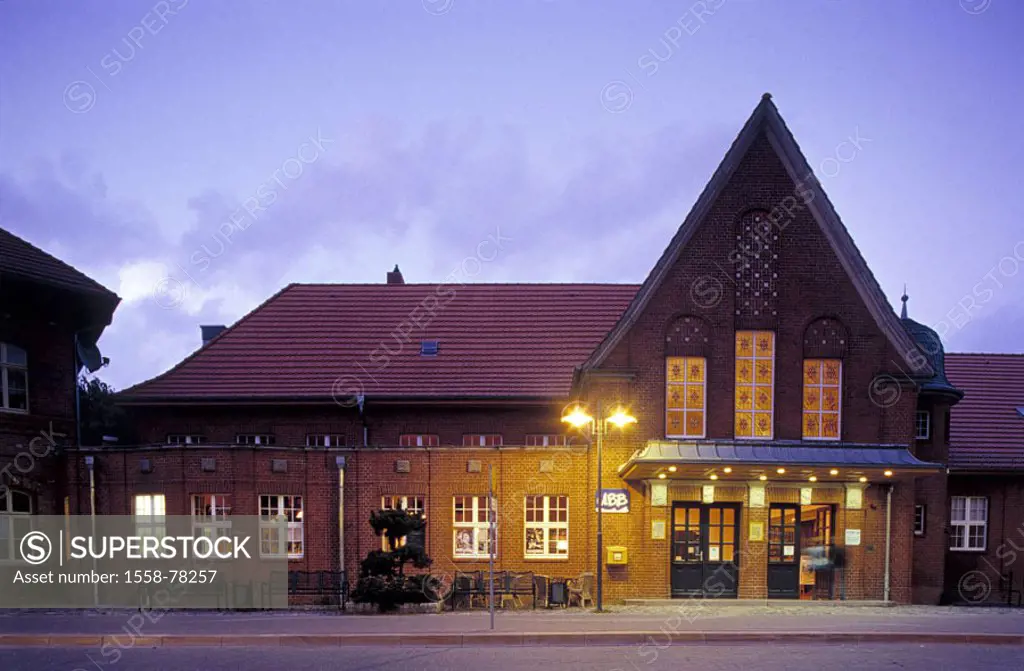 Germany, Mecklenburg-Western Pomerania,  Baltic sea, island Usedom, Heringsdorf,  Railway station, evening,  Ostvorpommern, Baltic sea island, north-e...