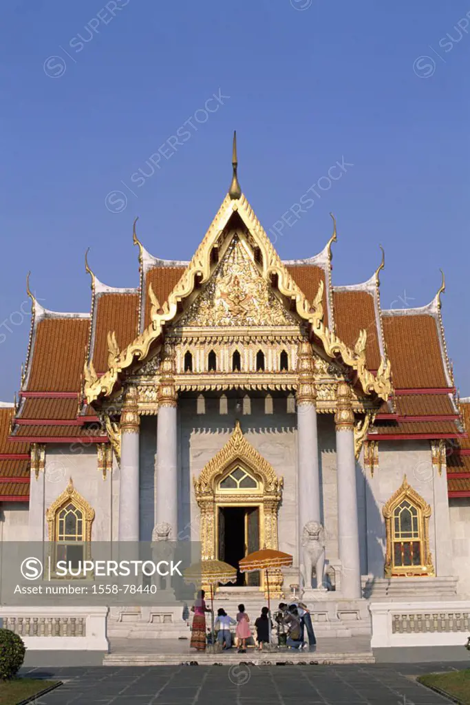 Thailand, Bangkok, wade Benchama-bo-bitr,  Believer  Asia, southeast Asia, wade Benjama-bo-bitr, wade, Benchamabophit, temples, 1899, marble facade, f...