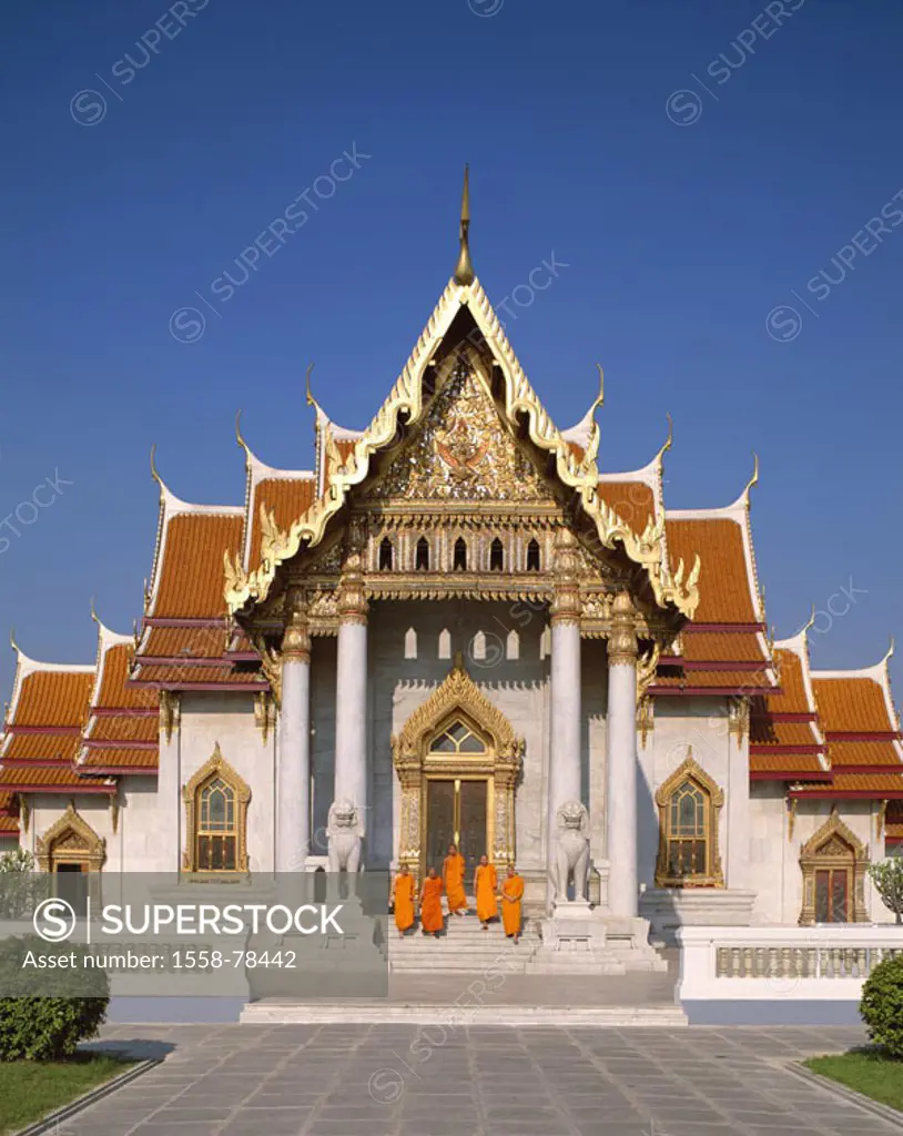 Thailand, Bangkok, wade Benchama-bo-bitr,  At the beginning of area, monks, group picture  Asia, southeast Asia, wade Benjama-bo-bitr, wade, Benchamab...