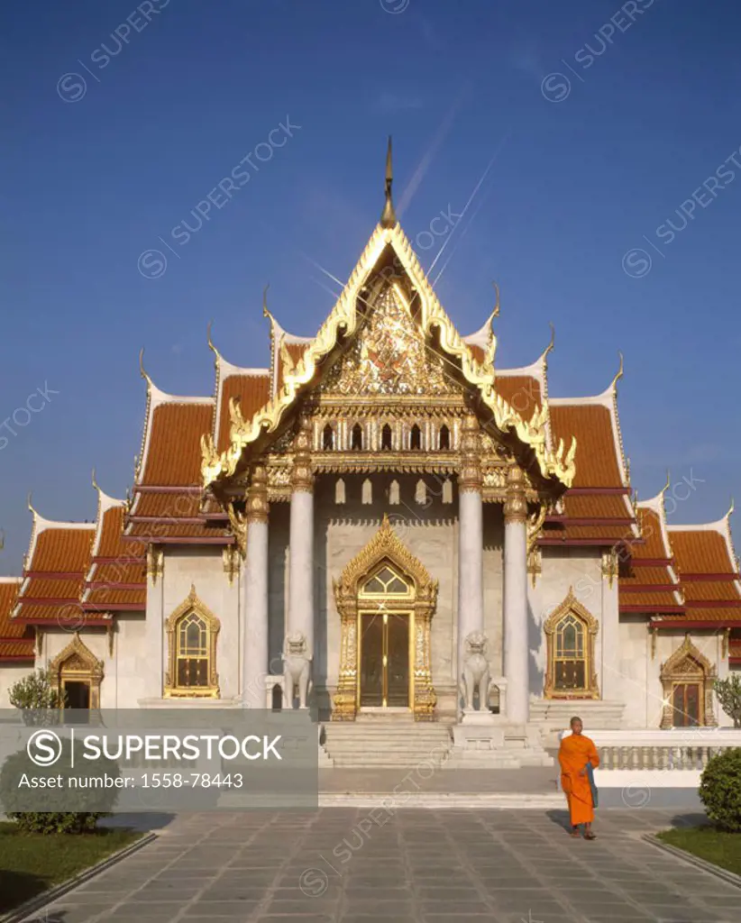 Thailand, Bangkok, wade Benchama-bo-bitr,  Monk   Asia, southeast Asia, wade Benjama-bo-bitr, wade, Benchamabophit, temples, 1899, marble facade, faca...