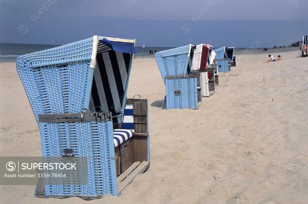 Germany, North sea, Sylt,  Wenningstedt, beach, wicker beach chairs   Northern Germany, Schleswig-Holstein, North Frisian islands, island, vacation, s...