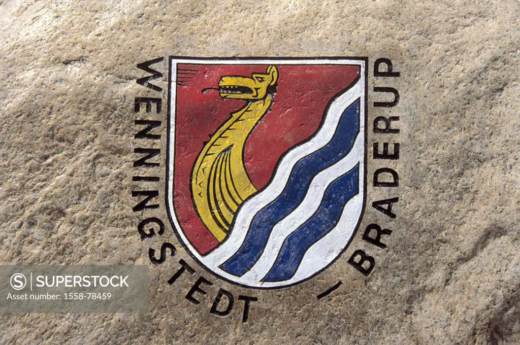 Germany, North sea, Sylt,  Stone, coats of arms, community  Wenningstedt - Braderup  Northern Germany, Schleswig-Holstein, North Frisian islands, isla...